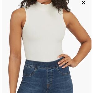 SPANX Suit Yourself Ribbed Mock Neck Sleeveless Bodysuit Parchment NEW